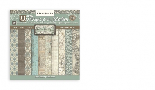 Stamperia - Scrapbooking Pad - 10 Sheets - 30x30cm - Maxi Background Selection - Voyages Fantastiques