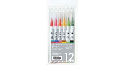 Zig Clean Color Pensel Pen Sæt m. 12 stk - basic colours