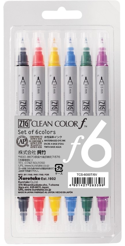 ZIG Clean Colour, 0,5 / 1,2 mm spids 6 stk