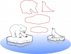 S&aelig;t med isflager, isbj&oslash;rn, s&aelig;l og masking