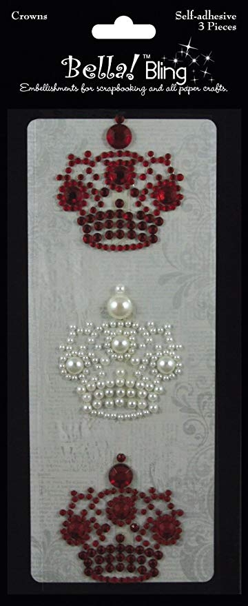 Bling - Kroner - rød rhinsten & hvid perle